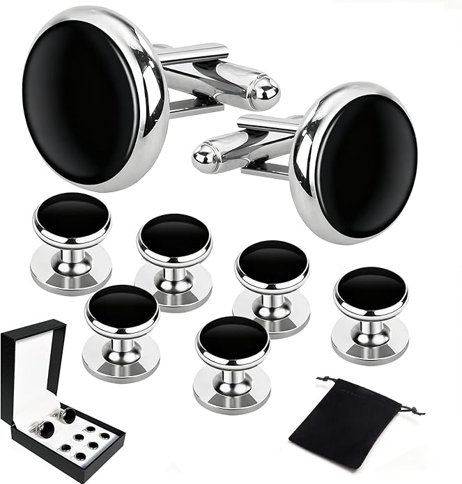 Oiomniv Men's Cufflinks & Tuxedo Studs Set - Business Wedding Formal Accessories for Suits Shirts Vests (Ideal for Anniversary Birthday Gifts)