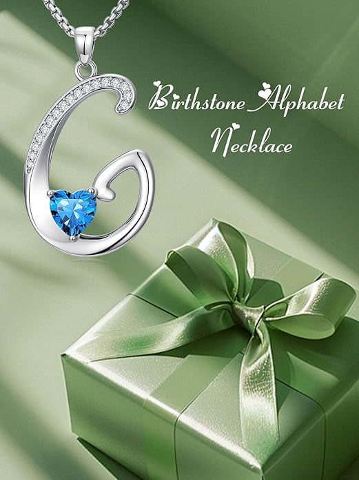 Christmas Gifts for Women Alphabet A to Z Initial Birthstone Pendant Necklaces for Women - 18k White Gold Plated Personalized Name Jewelry Valentine Mothers Day Birthday Gifts for Women Her Girlfriend