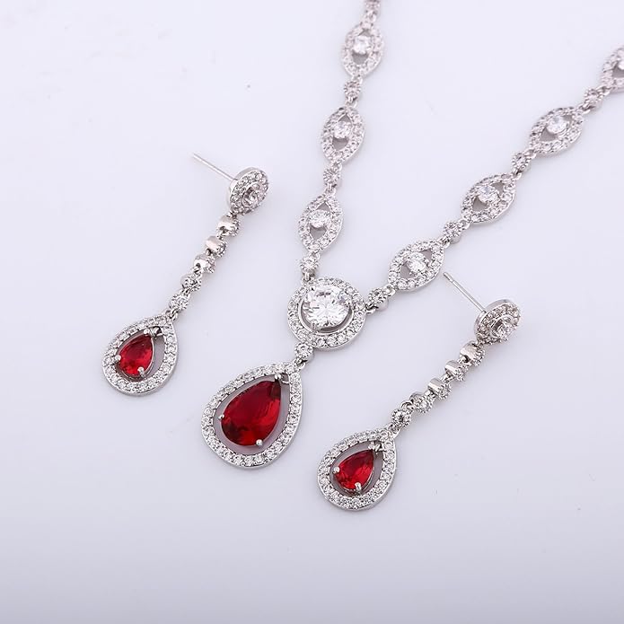 GULICX AAA Cubic Zirconia CZ Silver Plated Base Women's Party Jewelry Set Earrings Pendant Necklace