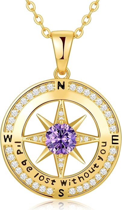 Zifeel Compass Necklace Gifts for Women wife - S925 Sterling Silver Birthstone Necklaces for Women - Anniversary Birthday Gifts for Her Wife Girlfriend - Valentines Mom Mothers Day Christmas Gifts Jewelry for Women