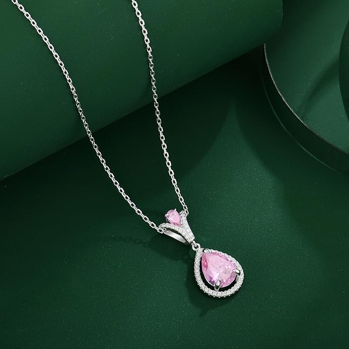 Birthstone Necklace 925 Sterling Silver Tear Drop 5A Cubic Zirconia Pendant Necklace Jewelry Birthday Gifts for Women
