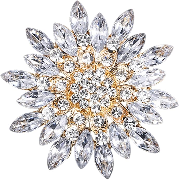 Rhinestone Large Flower Brooches Pins for Women Fashion Sparkly Crystal Sunflower Statement Brooch Unique Wedding Party Suit Dress Jewelry Accessories