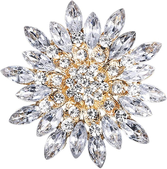 Rhinestone Large Flower Brooches Pins for Women Fashion Sparkly Crystal Sunflower Statement Brooch Unique Wedding Party Suit Dress Jewelry Accessories