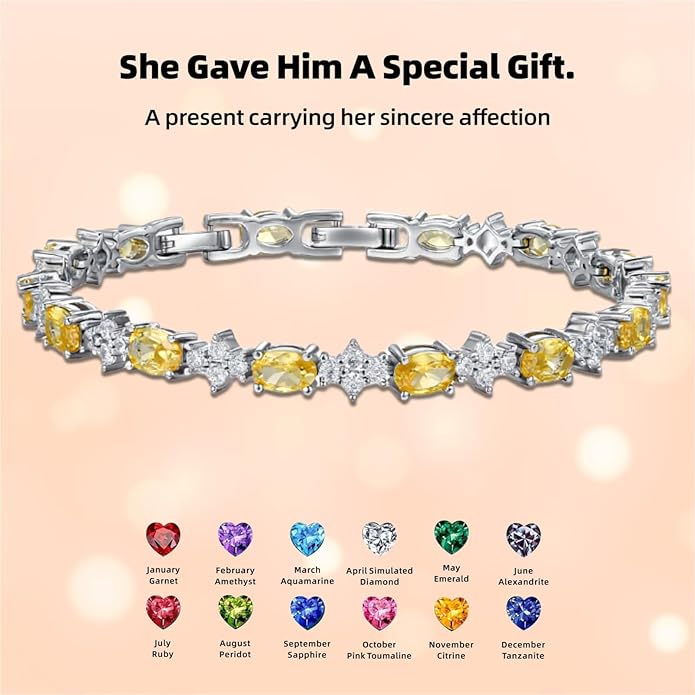 Tennis Birthstone Bracelets Sterling Silver Bracelets Charm Jewelry Birthday Gifts for Women,Girlfriend,Wife,Mom - Graduation, Friendship,Birthday, Anniversary