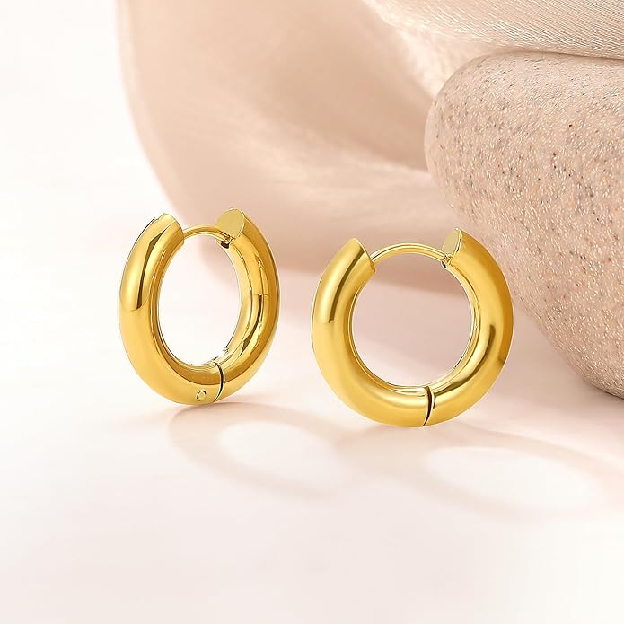 8YEARS Chunky Gold Hoop Earring for Women, 18K Gold Plated Lightweight Thick Hoops, Hypoallergenic Trendy Jewelry for Gift