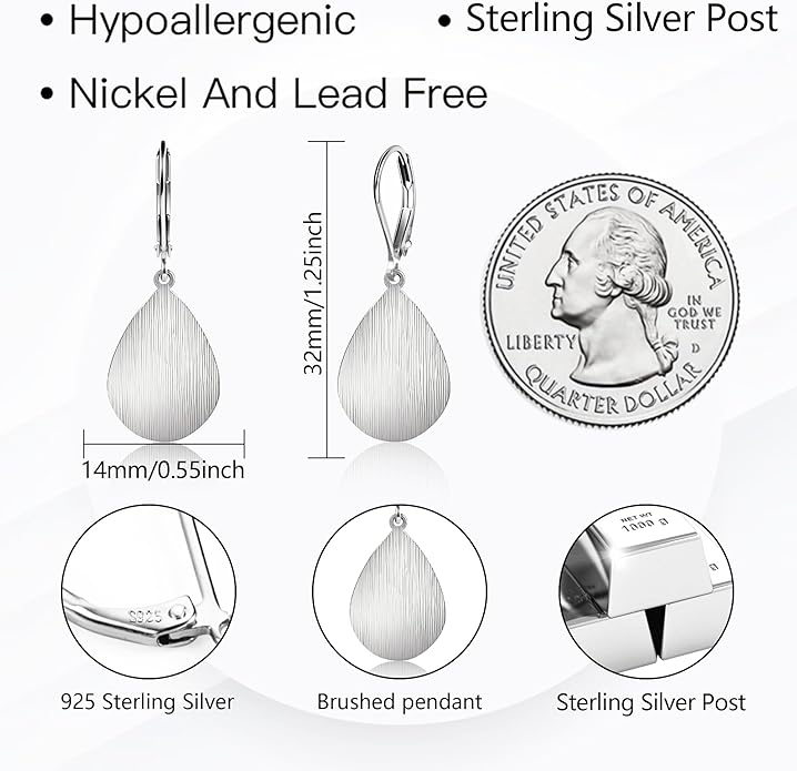 14K Gold Dangle Earrings for Women，Lightweight Circle Disc Coin Geometric Flat Brushed Drop Earrings, Hypoallergenic Leverback Earrings S925 Jewelry