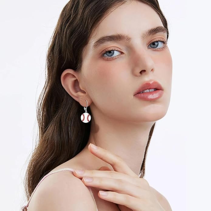 JUSTKIDSTOY 925 Sterling Silver Ball Earrings Sports Leverback Dangle Drop Earrings Jewelry Gifts for Women Girls