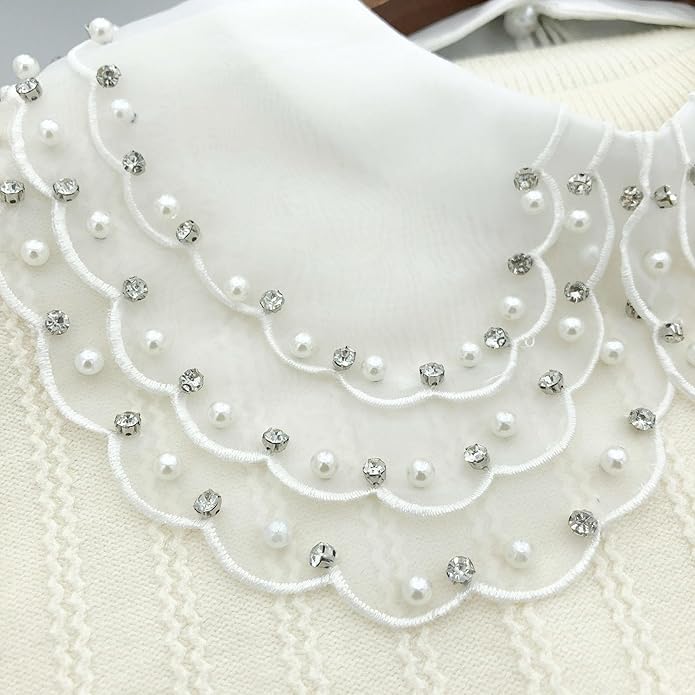 Statement Necklace for Women Girls Simulated Pearl Beaded Bib Detachable False Collar Choker Necklaces Clothing Accessory