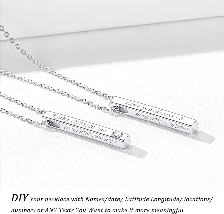 ChicSilver Customizable Vertical Bar Pendant Necklace 925 Sterling Silver Y Necklace Simple Fashion Jewelry Gifts for Women