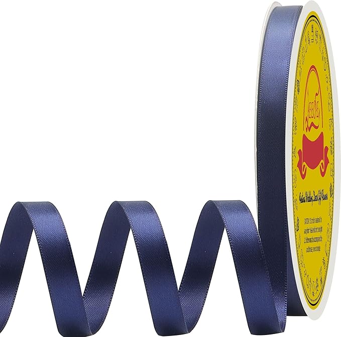 LEEQE Double Face Navy Blue Satin Ribbon 3/8 inch X 50 Yards Polyester Navy Blue Ribbon for Gift Wrapping Very Suitable for Weddings Party Invitation Decorations and More