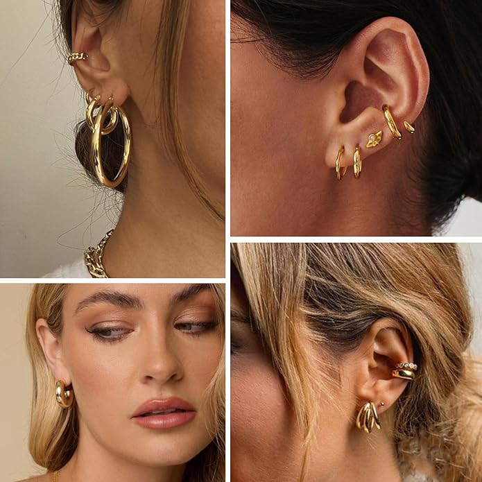 FAXHION 36 Pairs Gold Earrings Set for Women, Fashion Pearl Chain Link Stud Drop Dangle Earrings Multipack Hoop Earring Packs, Hypoallergenic Earrings for Birthday Party Jewelry