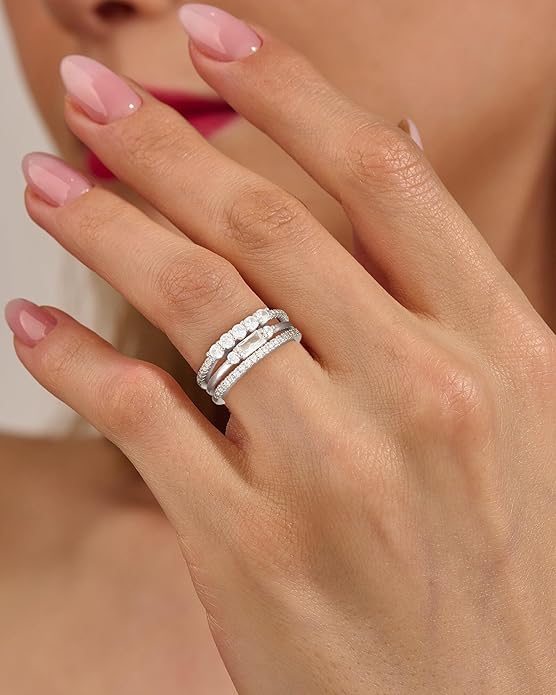 FUNEIA Stackable Silver Gold Rings for Women Non Tarnish 14K Gold Plated Thumb Cubic Zirconia Rings for Women Dainty Pinky Promise Wedding Ring Set Women's Engagement Eternity Band Rings Gold Jewelry