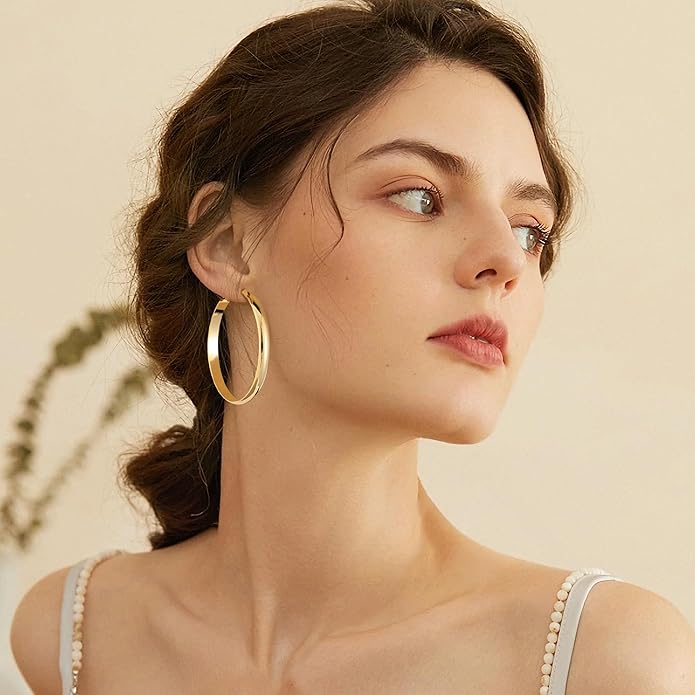 Gacimy 14K Gold Plated Hoop Earrings for Women, 14k Real Gold Plated with 925 Sterling Silver Post, Hypoallergenic Lightweight Thick Hoops Earrings for Women Trendy