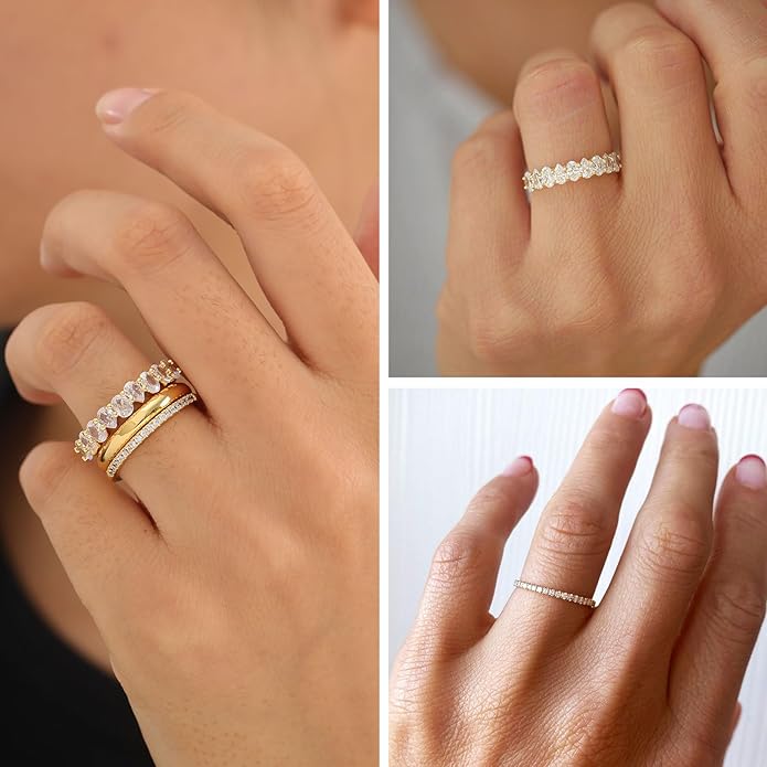 FUNEIA Stackable Gold Rings for Women Non Tarnish Trendy Dainty 14K Gold Plated Stacking Cubic Zirconia Thumb Ring Set Pack Statement Chunky Band Rings Promise Engagement Rings Size 7 8 9 10 11