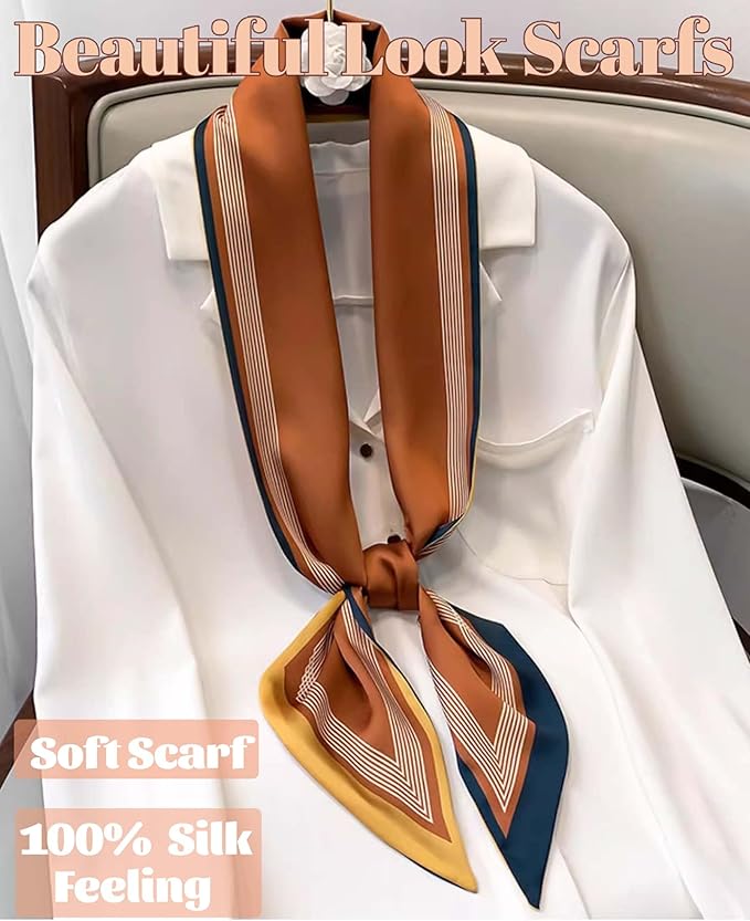 kcctoo 59" Mulberry Silk Like Head Scarf Women's Fashion Square Neck Satin Scarfs for Bag Hair Scarves Gift 59 * 5.9”