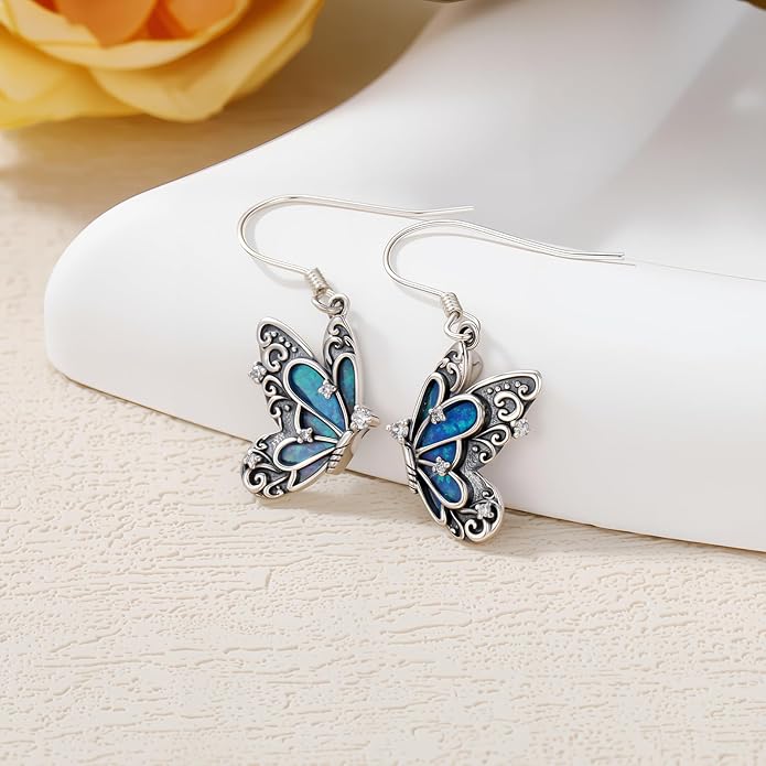 Diamond Butterfly/Dragonfly/Bee Earrings for Women 925 Sterling Silver Opal Dangle Drop Earrings Jewelry Gift for Mother Wife