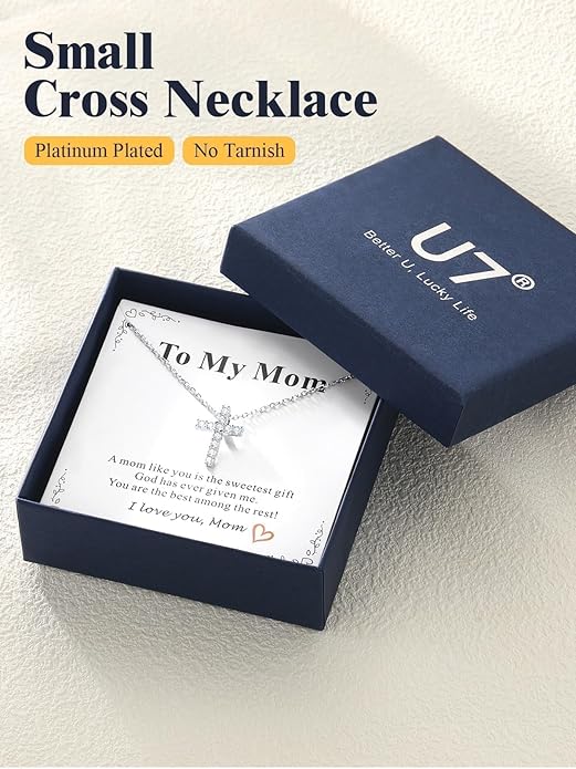 U7 Cross Necklace for Women,Silver/14K Gold Large or Small Cross Necklaces with CZ Diamond,Faith Birthday/Christmas Gift for Her Women Mother Daughter Grandmother