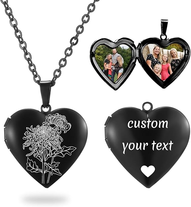 PHOCKSIN Personalized Locket Necklace for Women Photo Necklace with Customized Picture Birth Flower Birthstone New Years Gifts for Women