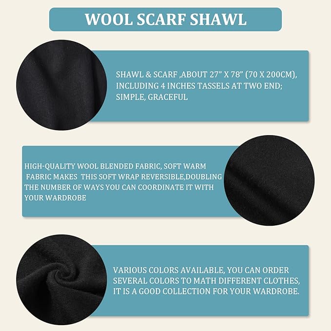 FLEESOFT Winter Wool Scarf Shawl -Thick Oversized Pashmina Shawl Wrap,Soft Warm Winter Scarves,Travel Blanket Scarf for Women