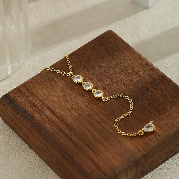 Lariat Gold Necklaces for Women Trendy Dainty Long Necklace 14k Gold Plated/Silver Layered Drop Beaded Chain Necklaces Y-shaped Pendant Necklace Simple Gold Jewelry Gifts