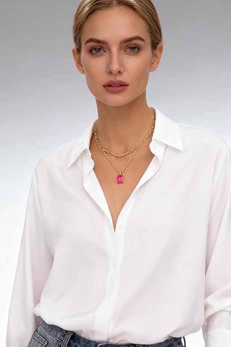 Gold Layered Pendant Necklaces for Women 14k Gold Plated Crystal Choker Necklace Paperclip Rhinestone Necklace Party Prom Jewelry