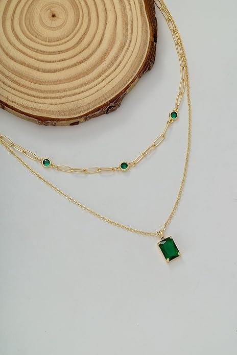 Gold Layered Pendant Necklaces for Women 14k Gold Plated Crystal Choker Necklace Paperclip Rhinestone Necklace Party Prom Jewelry