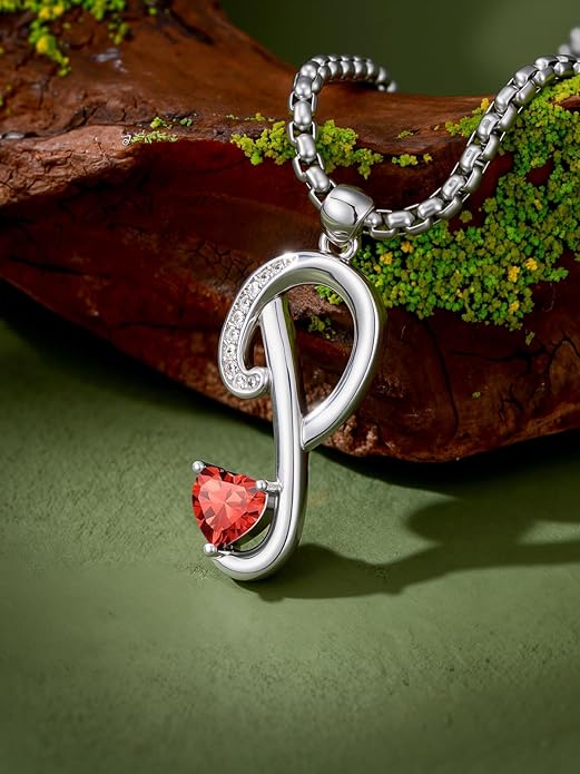Christmas Gifts for Women Alphabet A to Z Initial Birthstone Pendant Necklaces for Women - 18k White Gold Plated Personalized Name Jewelry Valentine Mothers Day Birthday Gifts for Women Her Girlfriend