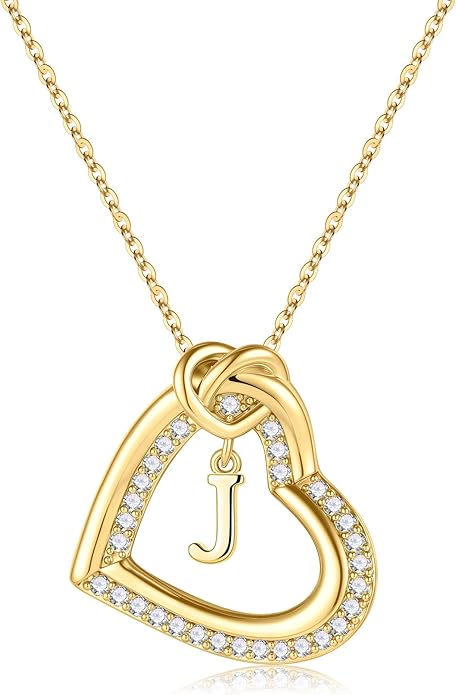 Turandoss Heart Initial Necklaces for Women - Dainty 14K Gold Plated Cubic Zirconia Heart Initial Necklaces Letter A-Z Pendant Necklace for Women Girls Jewelry Birthday Christmas Gifts