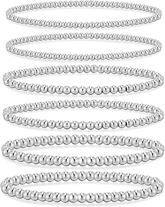 adoyi Gold Bracelets for Women Waterproof, 14K Gold Plated Beaded Strand Bead Ball Bracelets stack Adjustable Jewelry Set for Gifts