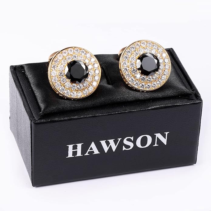 HAWSON Cufflinks for Men, Gold Diamond Crystal Cufflinks for Groom Husband Personalized Gifts, Mens Formal Wedding Business Cufflinks, Luxurious Gorgeous Cuff Links French Shirt Accessories