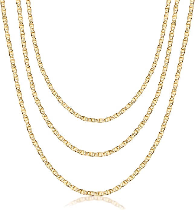 Barzel 18K Gold Plated Mariner Layered Necklace, 16-20 inches, with a 2 inch extension, Layered Necklace for women, High Polish Finish, Made In Brazil