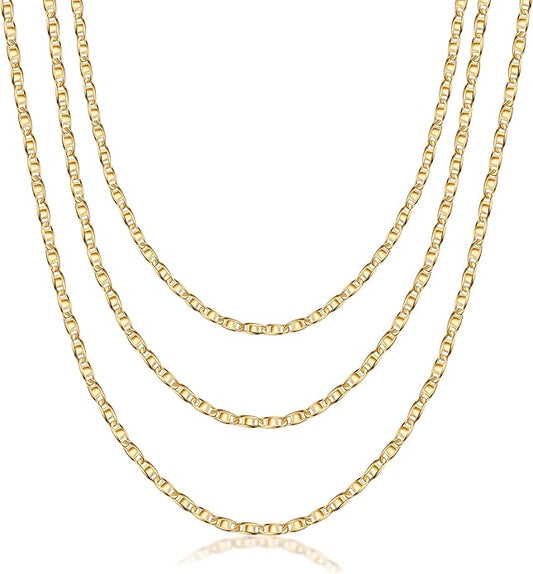Barzel 18K Gold Plated Mariner Layered Necklace, 16-20 inches, with a 2 inch extension, Layered Necklace for women, High Polish Finish, Made In Brazil