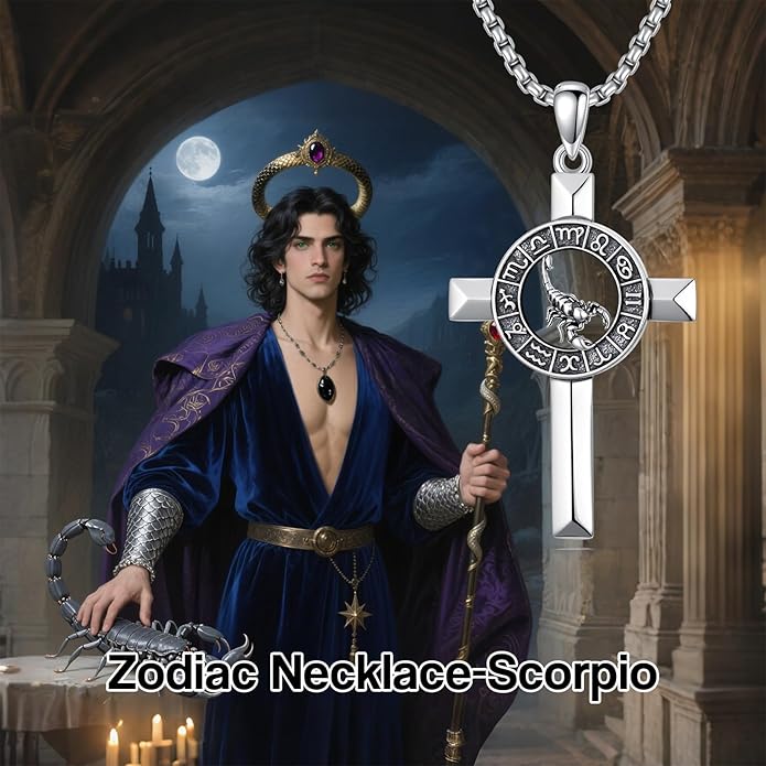 MEIDERBO Cross Zodiac Necklace 925 Sterling Silver 12 Constellation Horoscope Astrology Pendant Necklace Zodiac Sign Jewelry Gifts for Men Women