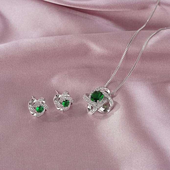 AMYJANE Bridal Jewelry Set for Women - Crystal Cubic Zirconia Love Knot Necklace Stud Earrings Elegant CZ Jewelry Set for Wedding Bride Bridesmaids Gift Set