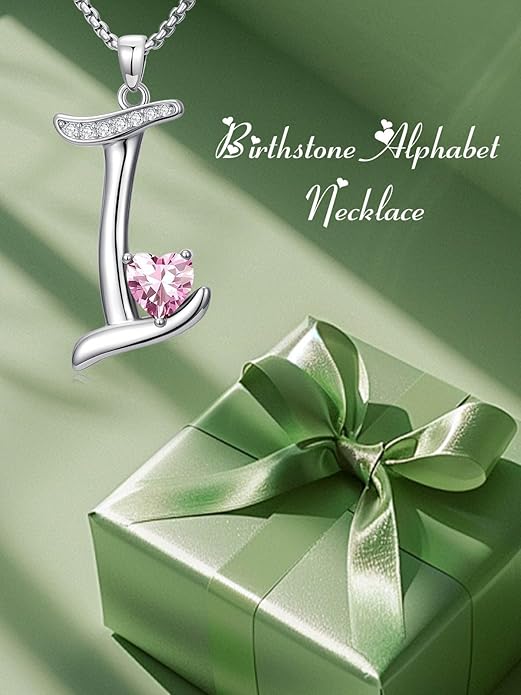 Christmas Gifts for Women Alphabet A to Z Initial Birthstone Pendant Necklaces for Women - 18k White Gold Plated Personalized Name Jewelry Valentine Mothers Day Birthday Gifts for Women Her Girlfriend