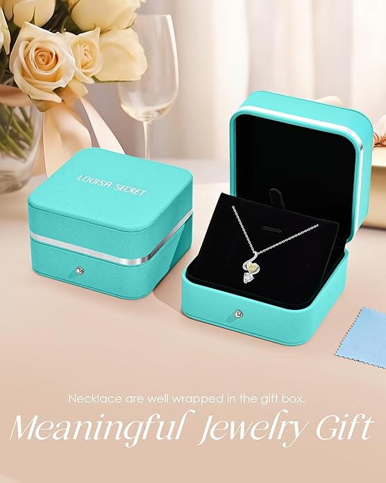 LOUISA SECRET 925 Sterling Silver Opal Birthstone Necklace, Unique Tiny Double Heart Pendant Jewelry, Engraved with "S925 I Love You" Best Birthday Gift for Women Wife Girlfriend Mom Her, Christmas Day Valentine's Day Anniversary Mother's Day