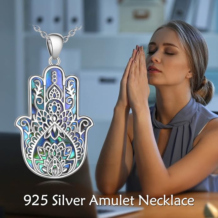 VONALA Silver Evil Eye Necklace for Women Hamsa Fatima Necklace Hamsa Hand Jewelry Gifts for Men