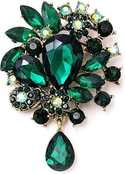 LAXPICOL Vintage Wedding Bridal Big Blue Crystal Rhinestone Tear drop Brooch Pin for Women