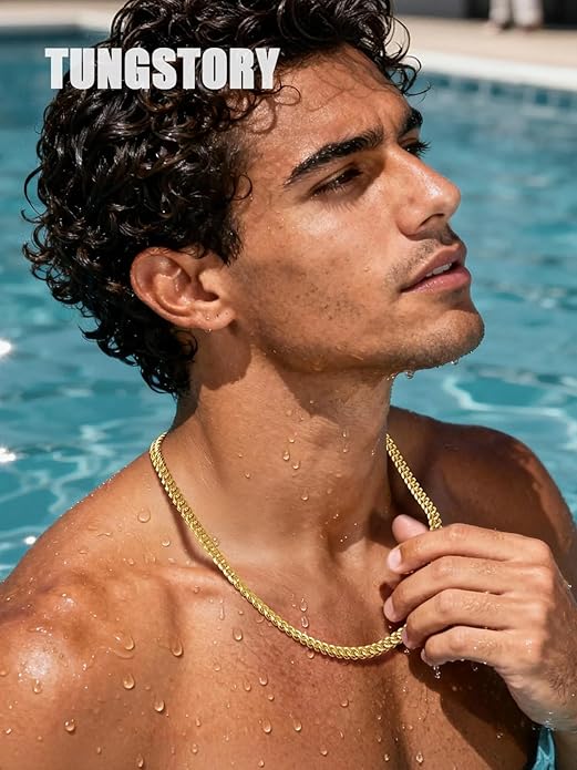 TUNGSTORY 18K Gold Filled Cuban Link Chain for Men - 8mm Chain Necklace with Easy-On Clasp, Necklace Box Included- Miami Cuban Chain Non-Tarnish Hypoallergenic, Gift for Men