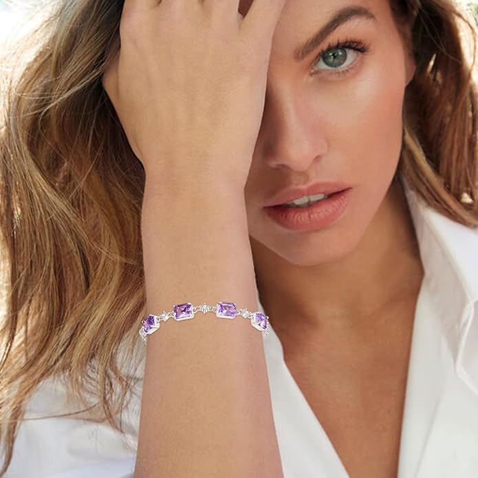 PRAYMOS Birthstone Bracelets for Women Mom Mother's Grandma Sterling Silver Women's Bracelets Birthstone Jewelry Gifts