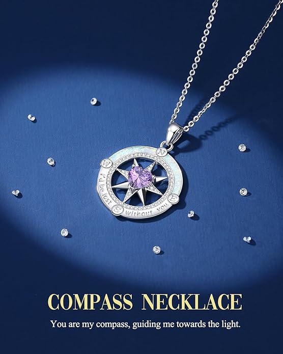 FANCIME Compass Necklace for Women Sterling Silver Compass Jewelry Opal Pendant Fine Jewelry Gemstone Birthday Mother's Day Gifts for Wife