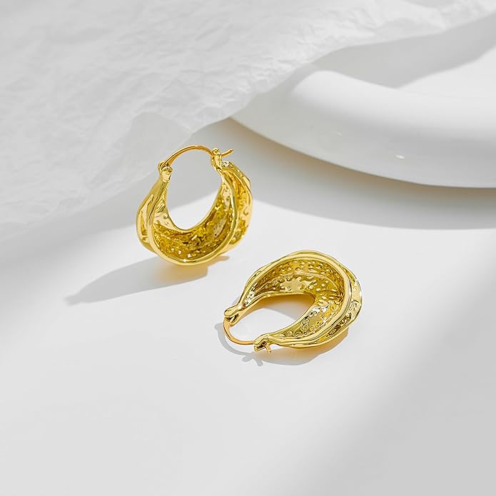 YUJIE Gold Plated Hoop Earrings for Women Brass Earring Chunky Statement Jewelry