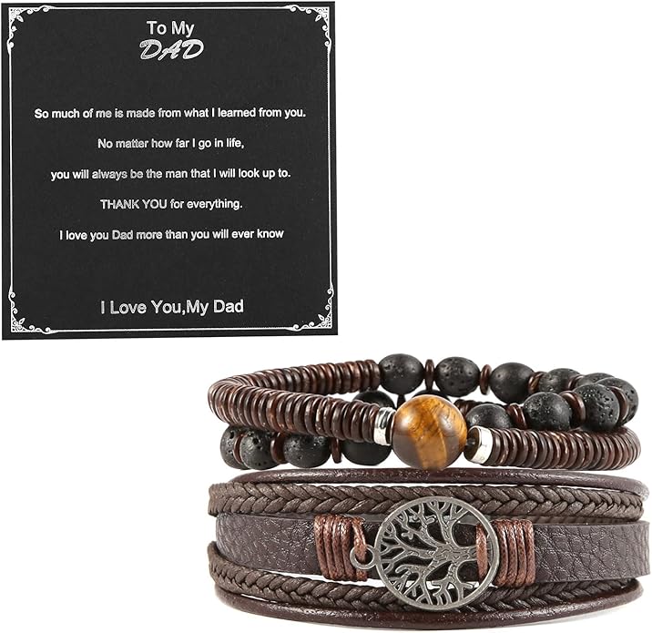 HZMAN Genuine Leather Tree of life Bracelets Men Women, Tiger Eye Natural Stone Lava Rock Beads Ethnic Tribal Elastic Bracelets Wristbands
