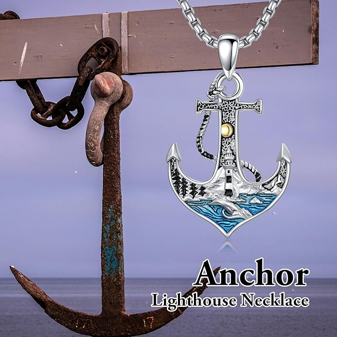 LEECCI Anchor Wave/Four Leaf Clover/Surfboard Necklace 925 Sterling Silver Anchor Pendant Jewelry Gift Graduation Gift for Men Women