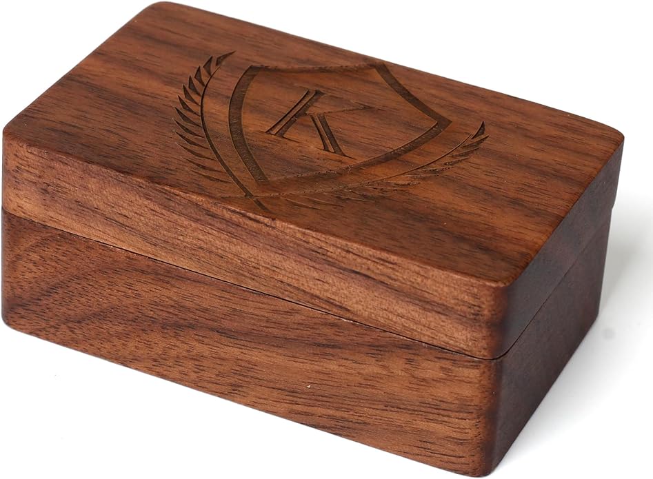 Mens Initial Cufflinks and Tie Clip A-Z Alphabet Letter Black Stainless Cuff Links Tie Bar with Engraved Walnut Wood Box Groom Groomsman Wedding Set