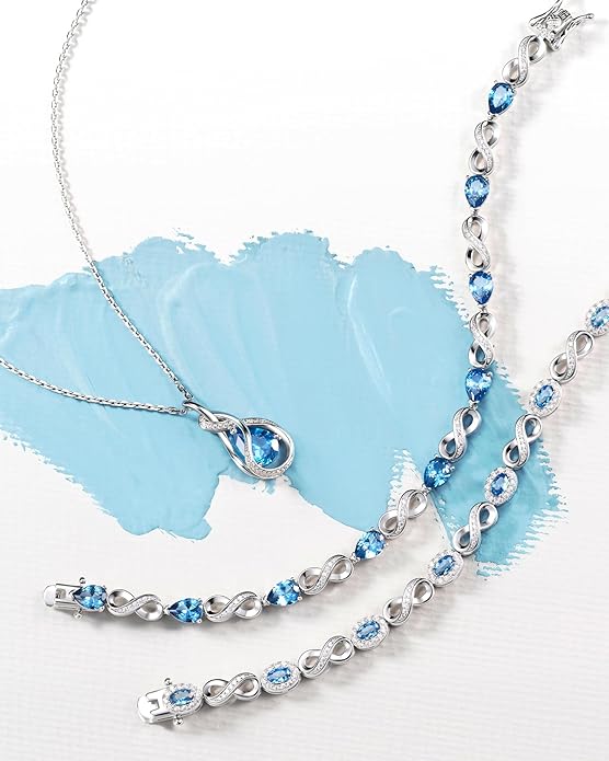 FANCIME TimelessTie Birthstone Necklace for Women White Gold Plated Sterling Silver Ribbon Design Jewelry Knot Pendant Fine Jewelry Gemstone Birthday Graduation Anniversary Christmas Gifts for Women Wife Mother Her