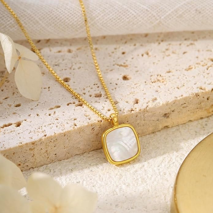 Lume Pick Mother of Pearl & Tiger Eye Copper Gold Plated Necklace,Birthday Gifts for Women, Fashion Jewelry, Minimalist Retro Bohemian Cute Styles