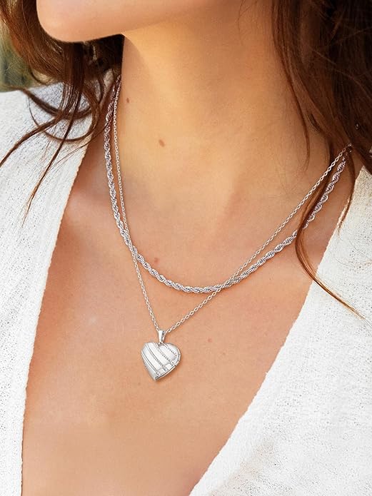 U7 Women Locket Necklace Platinum 14K Gold Photo Lockets that Hold Picture,Chain 20 Inch Personalized Gift Custom Love Heart Image Necklaces