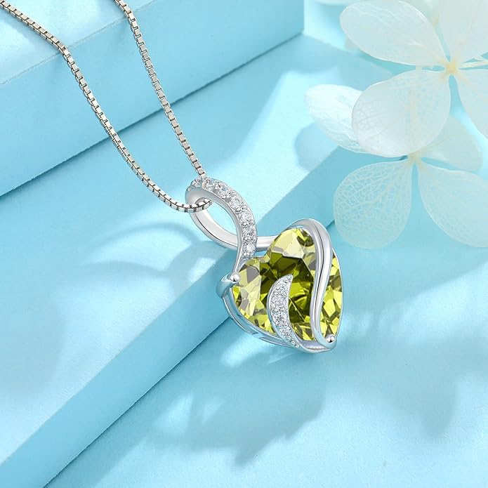 FJ Infinity Birthstone Necklace 925 Sterling Silver Love Heart Pendant Jewelry Gifts for Women