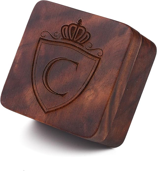 Mens Initial Silver Cufflinks A-Z Alphabet Letter Steel Cuff Links with Engraved Walnut Wood Box Groom Groomsman Wedding Set…